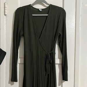 Old Navy Green Ribbed Wrap Dress Long Sleeve